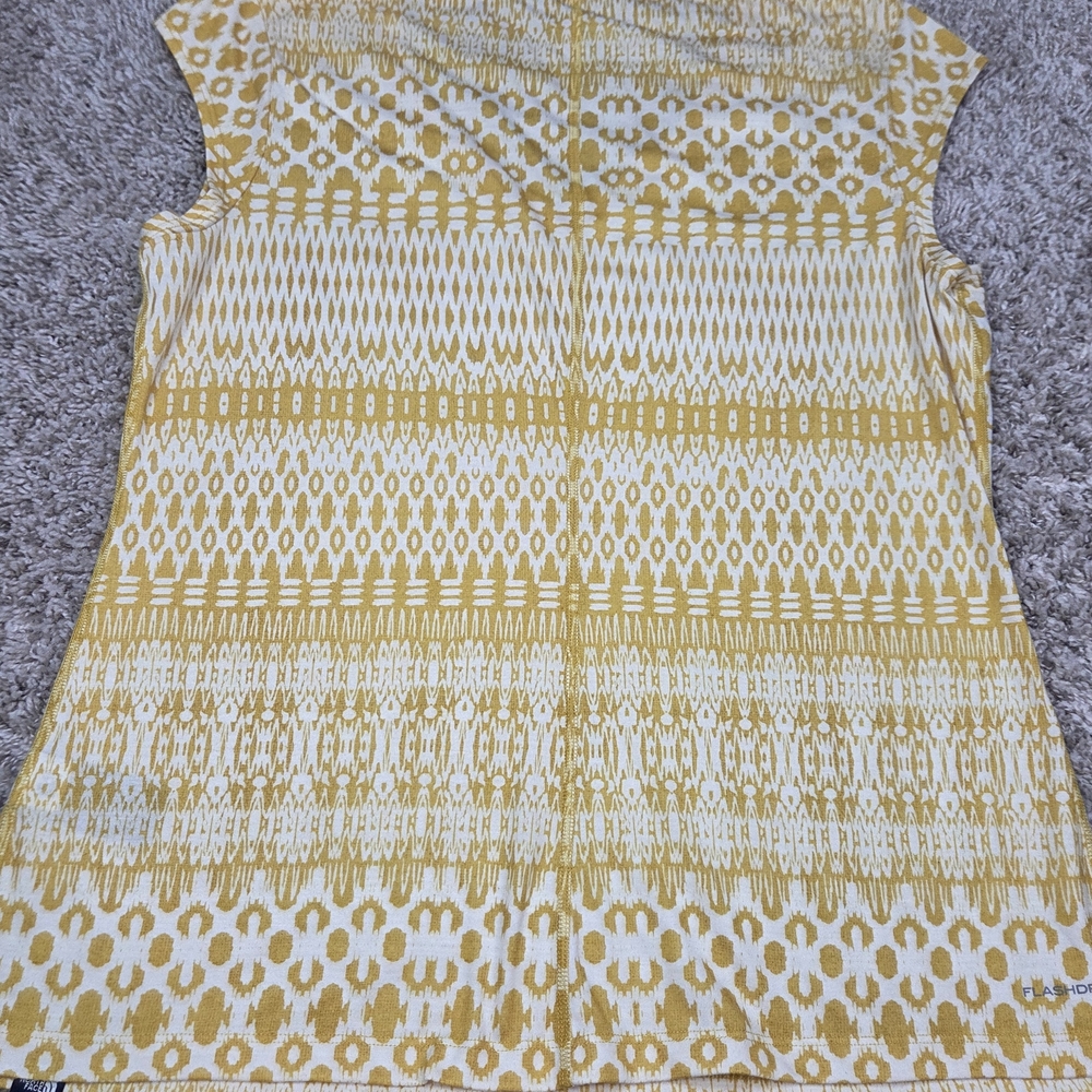The North Face Womens XL Yellow White Boho‎ Geometric FlashDry V-Neck Hiking Top